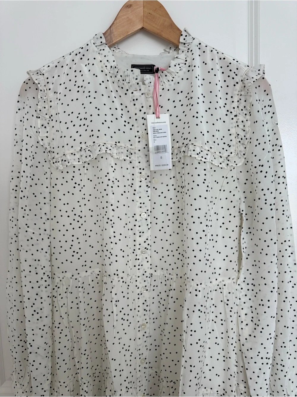 NWT Vineyard Vines Ivory Dress with Black Polka Dots